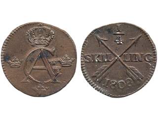 Coins, Sweden. Gustav IV Adolf, SM 62, 1/4 skilling 1808. 6.68 g. Avesta. Some red …