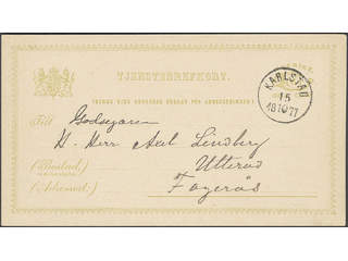 Sweden. Postal stationery, Official postcard, Facit TjbK1Ia, 6 öre sent from KARLSTAD …