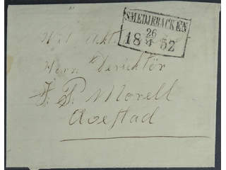 Sweden. W county. SMEDJEBACKEN 26.4.1852, rectangular postmark. Type 3 on cover sent to …