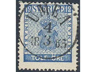Sweden. Facit 9c1 used , 12 öre blue. EXCELLENT cancellation UMEÅ 4.3.1863. Small thin …