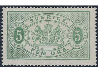 Sweden, Sverige, Sverige, Sverige. Official Facit Tj3a ★, 5 öre bluish green, perf 14. …
