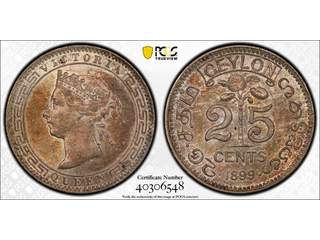 Ceylon Queen Victoria (1837-1901) 25 cents 1899, UNC, PCGS MS63