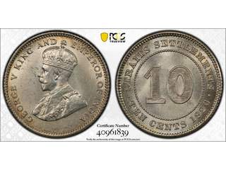 Straits Settlements George V (1910-1936) 10 cents 1926, UNC PCGS MS65