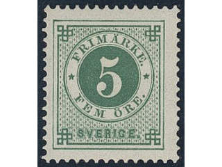 Sweden. Facit 43c ★★, 5 öre deep green. Very fine and fresh. SEK 1800