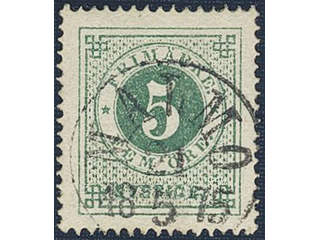 Sweden. Facit 19fv6 used , 5 öre dark green, grainy print on carton paper. Beautiful …