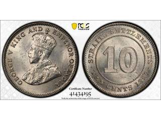 Malaysia George V (1910-1936) 10 cents 1927, UNC, PCGS MS64+