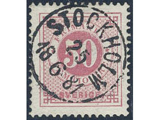 Sweden. Facit 36d used , 50 öre dull violetish carmine. Superb cancellation 25.6.1881.