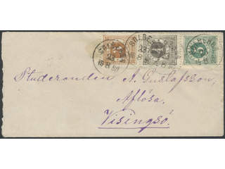 Sweden. Facit 28, 29, 30 on cover, 3+4+5 öre as unusual combination on cover sent from …