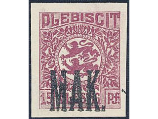 Denmark Schleswig. Facit 5 or Scott 5 (★) , 1920 Lion and Landscape 15 pf red-lilac …
