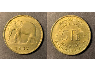 Belgiska Kongo 5 francs 1947, AU