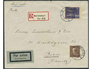 Sweden. Facit 232, 191 cover , 45+50 öre on registered air mail cover sent from …