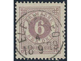 Sweden, Sverige, Sverige, Sverige. Facit 31b used, 6 öre reddish lilac. Superb–EXCELLENT …