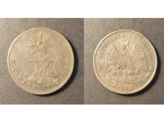 Mexico 1 peso 1873 CH M, AU, Slant 7 and M/P variety