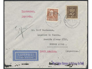 Sweden. Facit 160, 321A cover , 15+45 öre on air mail printed matter sent from …