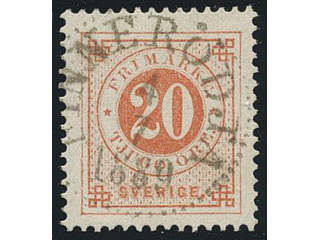 Sweden. Facit 46b used , 20 öre light orange-red. Superb cancellation FINNERÖDJA 4.7.1889.