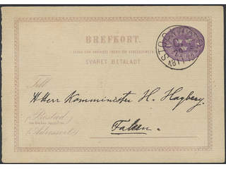 Sweden. Postal stationery, double postcard Facit bKd1CI , Originating card 6 öre sent …