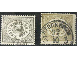 Sweden. Facit 6B, 13 used , Local stamps (3 öre) black and 3 öre brown SET (2). …