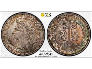 Ceylon Queen Victoria (1837-1901) 25 cents 1900, tonad PCGS MS64