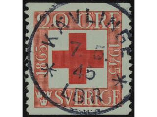 Sweden. Facit 358A used , 1945 Red Cross 20 öre red. EXCELLENT cancellation KÄVLINGE LBR …