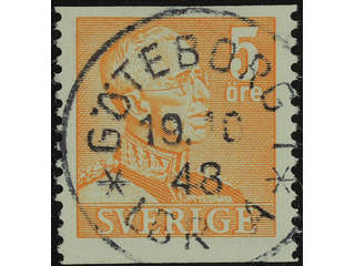 Sweden. Facit 272 used , 1948 Gustaf V large numerals 5 öre orange. EXCELLENT …