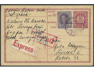 Austria. Michel 224 cover , 30 h as additional postage on postal stationery card 10 h, …