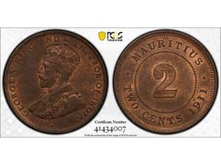 Mauritius George V (1910-1936) 2 cents 1911, UNC, PCGS MS65 BN