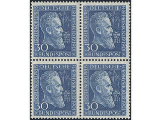 Germany, GFR (BRD). Michel 147 ★★, 1951 Wilhelm Conrad Röntgen 30 pf blue. Block of …