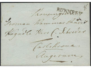 Sweden. K county. RUNNEBY, straight postmark. Beautiful cover sent to Karlskrona. …