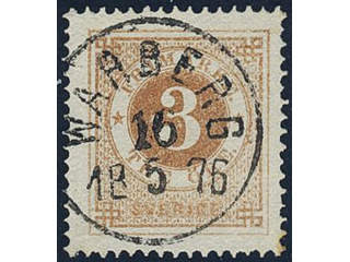 Sweden. Facit 17f used, 3 öre yellowish orange-brown. Superb cancellation WARBERG …