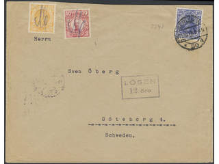 Sweden. Facit 72, 82 used, 2+10 öre as postage due on cover, seemingly posted onboard …