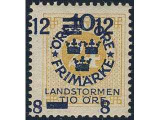 Sweden. Facit 133v1 ★, 1916 Landstorm III 12+8 / 10+TIO / 24 öre yellow sharply …