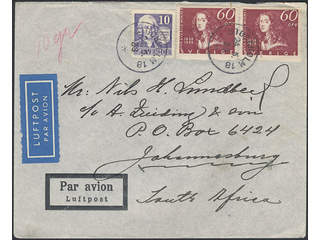 Sweden. Air mail cover Facit 265, 259A , 10+2x60 öre on air mail cover sent from …