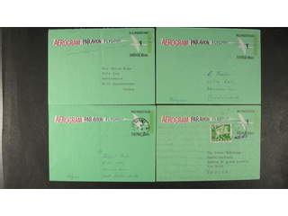 Sweden. Postal stationery, areogram Facit Ae2 , Aerogram 85 (+10) öre, four usages sent …