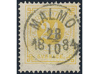 Sweden, Sverige, Sverige, Sverige. Facit 34k used, 24 öre yellow on calendered paper. …