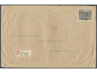 Sweden. Facit 205 cover , 50 öre on registered 2-fold cover sent from KRISTIANSTAD …