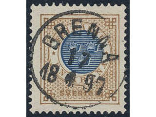 Sweden, Sverige, Sverige, Sverige. Facit 49c used, 1 Krona orange-brown/dark blue on …