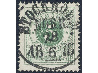 Sweden. Facit 19f used , 5 öre dark green, grainy print. EXCELLENT cancellation …