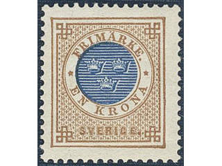 Sweden. Facit 49d ★★, 1 Krona brown/dark blue. Very beautiful copy. SEK 2300