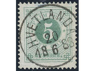 Sweden, Sverige, Sverige, Sverige. Facit 30e used, 5 öre pale bluish green. Superb …