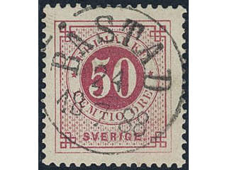 Sweden. Facit 48c used, 50 öre violet-carmine. EXCELLENT cancellation BÅSTAD 24.7.1888.