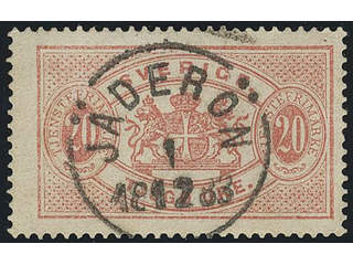 Sweden. Official Facit Tj18 used , 20 öre red, perf 13. EXCELLENT cancellation JÄDERÖN …