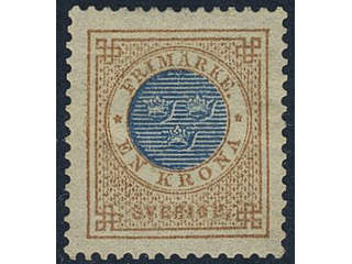 Sweden. Facit 38b ★, 1 Krona yellow-brown/dark blue. Very fine example. Certificate HOW …