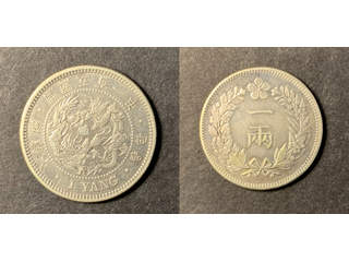 Korea 1 yang 1892, VF-XF, lätt rengjord