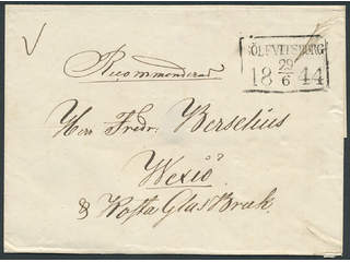Sweden. K county. SÖLFVITSBORG 29.6.1844, rectangular postmark. Type 1 on registered …