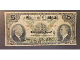 Canada Bank of Montreal. 5 dollars 2.1.1931, F