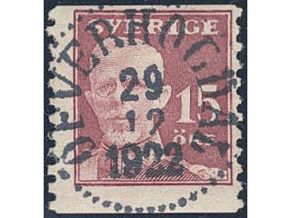Sweden. Facit 150 used , 1920 Gustaf V full face 15 öre carmine. EXCELLENT cancellation …