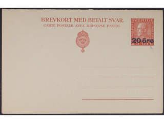 Sweden. Postal stationery, double postcard Facit bKd23 v , Reply-paid postcard 20/25 öre …