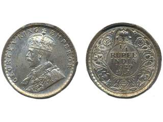 Coins, India. George V (1910-1936), KM 518, ¼ rupe 1929 C. Graded by PCGS as MS64. XF-UNC.