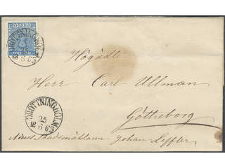 Sweden. Facit 9l cover , 12 öre blue, dense background on cover sent from DROTTNINGHOLM …