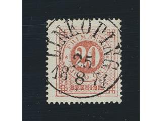 Sweden. Facit 22c used , 20 öre red-light red. EXCELLENT cancellation LINKÖPING 25.8.1874.